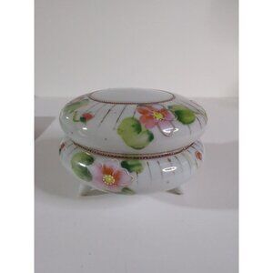 Vintage hand painted floral powder/dresser jar